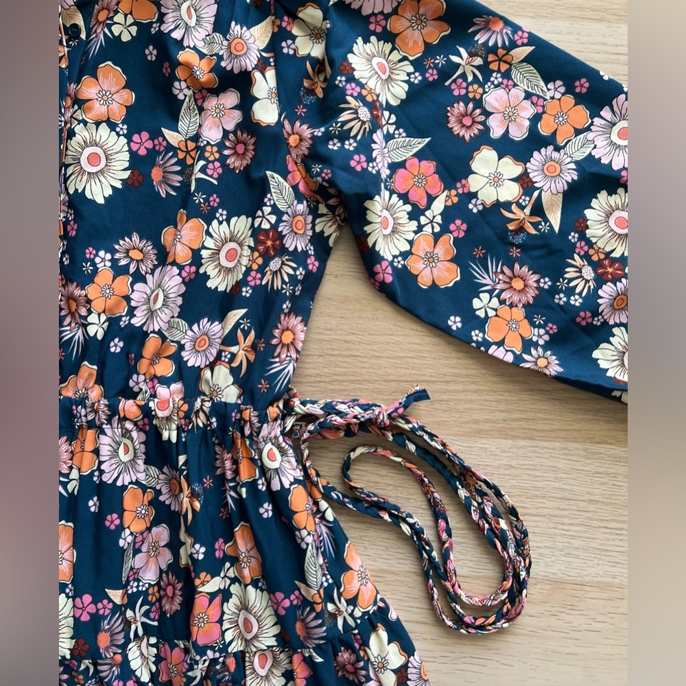 Baltic Born Jane Short Dress Floral Mini Teal Pink Long Sleeve Size S NWT - Picture 16 of 16